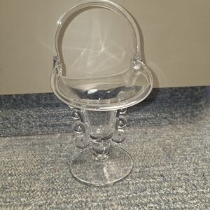 Vintage Hand Blown Heisey Lariat Clear Glass Pedestal Basket